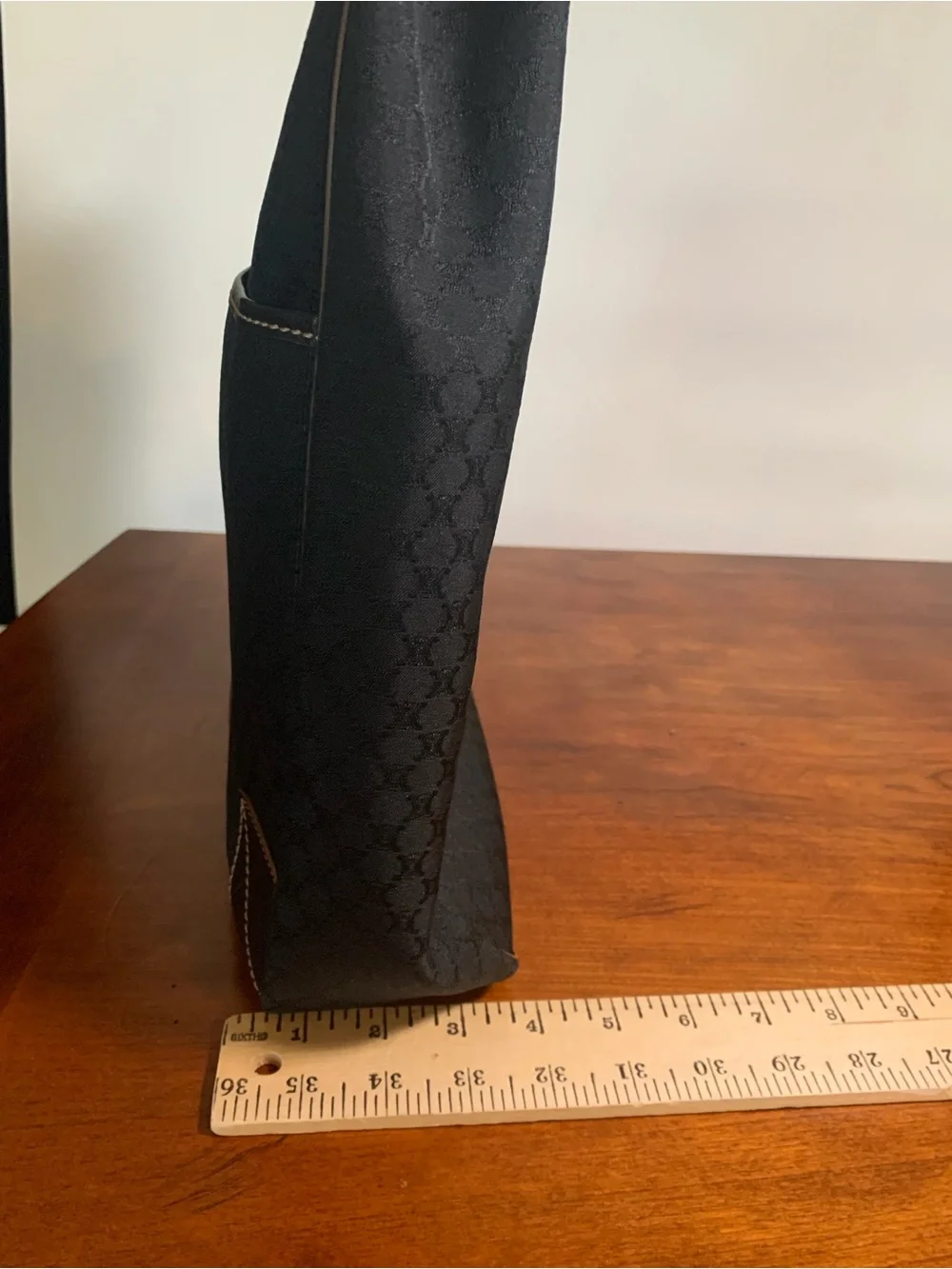 Celine Macadam Tote Handbag Black Canvas Leather